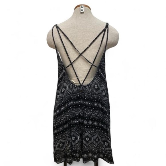 Roxy Windy Fly Away Print Dress, Black & White, Floral Geometric Open Back Small - Picture 6 of 8